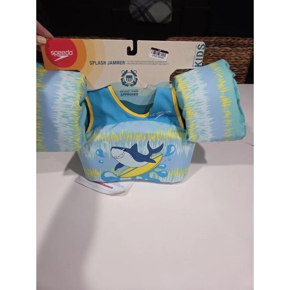 Speedo Splash Jammer Kids Life Jacket Vest Shark Pattern, 33-55 LBS GYM
